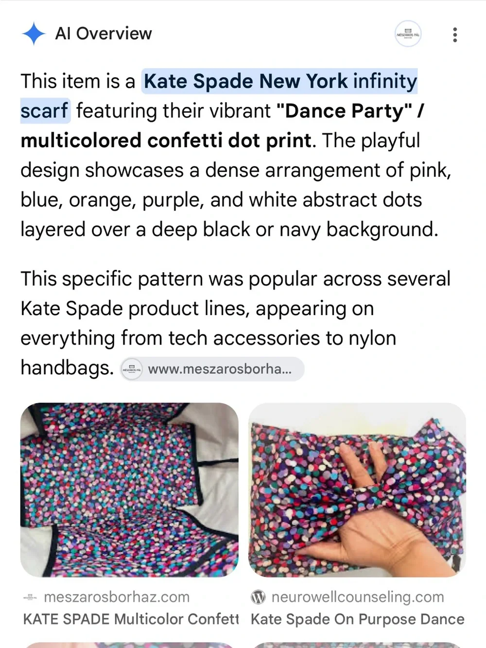 kate spade multicolor confetti print infinity scarf  “dance party”
